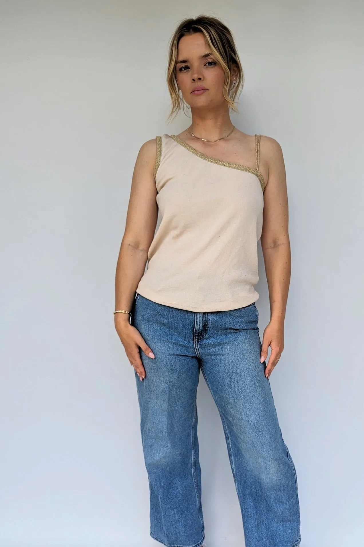 70s Deadstock Gold and Cream Disco Top