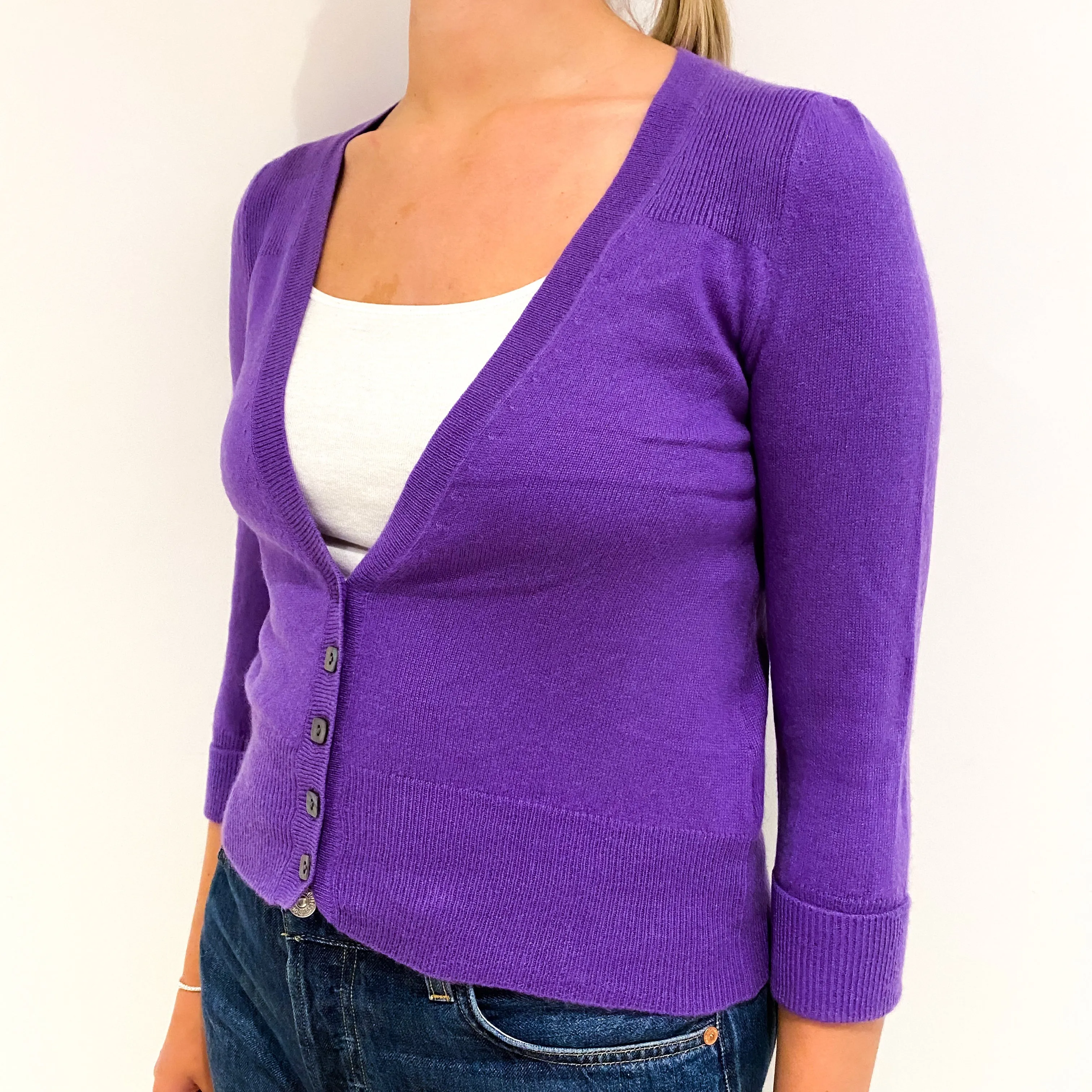 Amethyst Purple Cashmere Deep V-Neck Cardigan Small