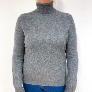 Ash Grey Cashmere Polo Neck Jumper Large