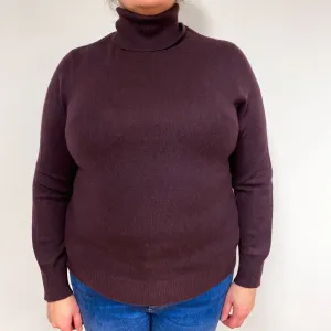 Aubergine Purple Cashmere Polo Neck Jumper Extra Large