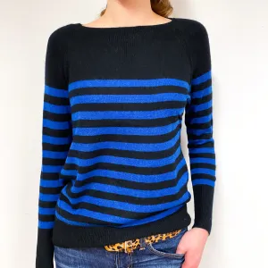 Black Blue Stripe Cashmere Crew Neck Jumper Extra Small