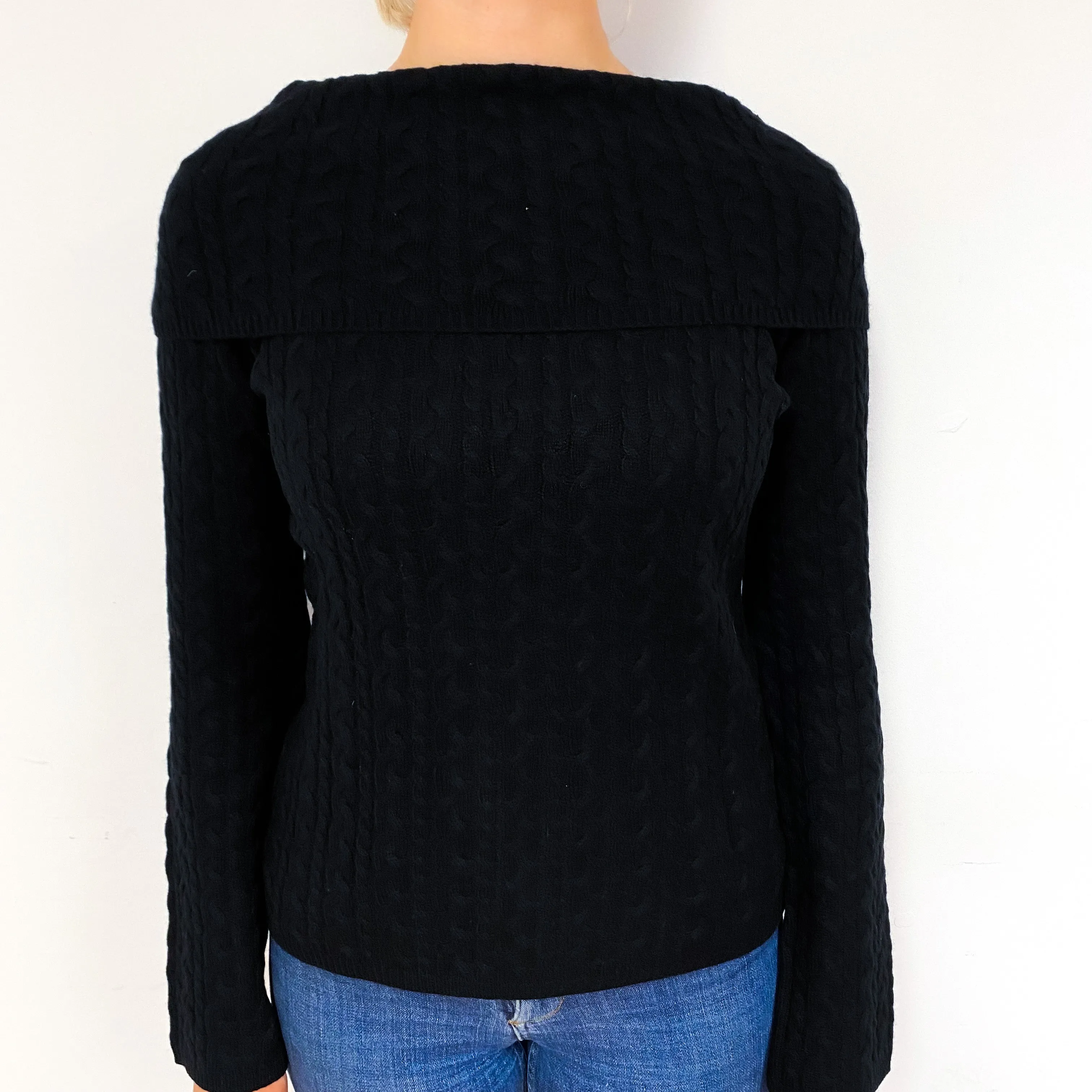 Black Cable Cashmere Cowl Neck Jumper Small