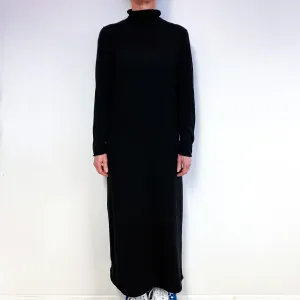 Black Cashmere Long Turtle Neck Dress Medium