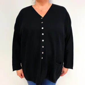 Black Cashmere V-Neck Cardigan with Pockets XXXL