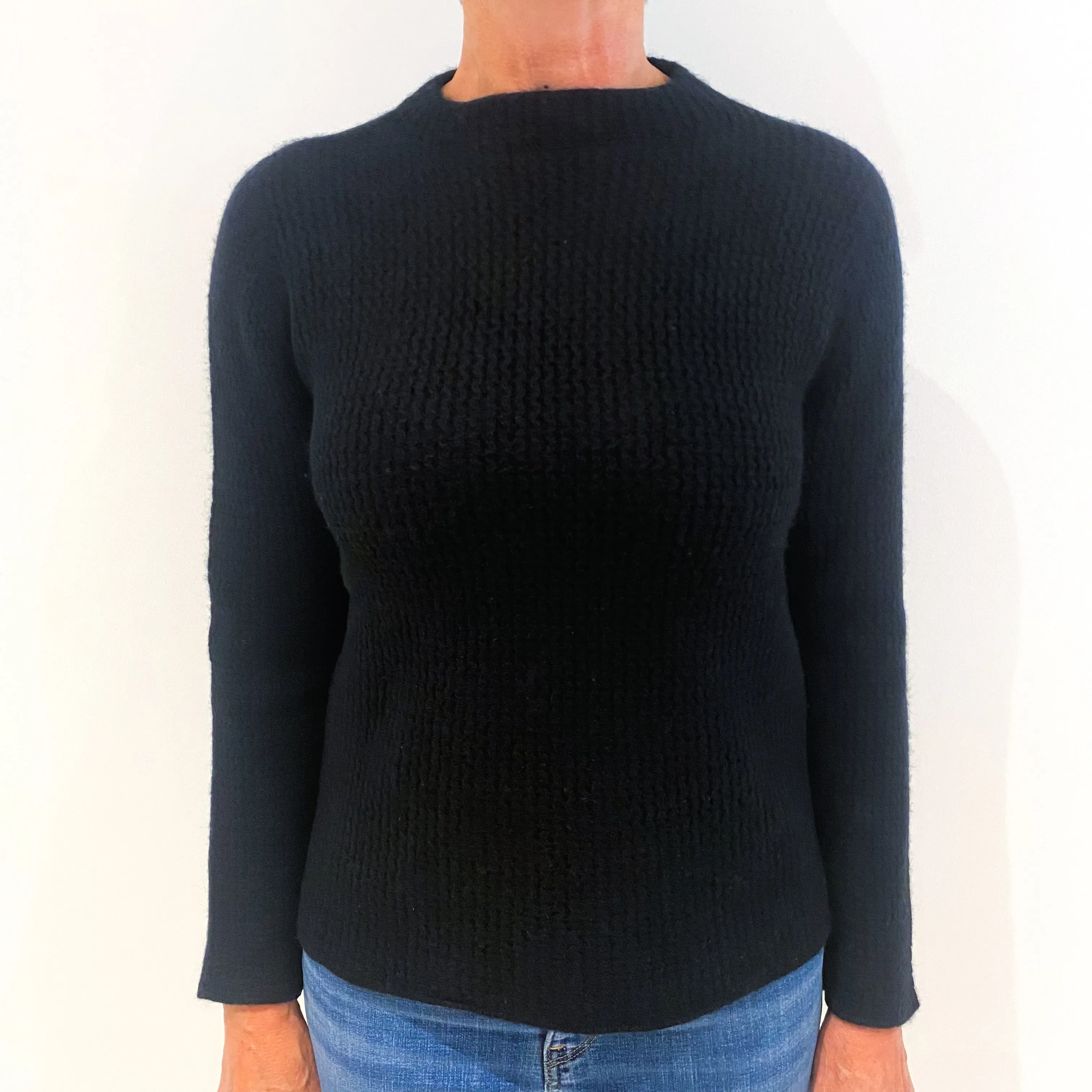 Black Chunky Cashmere High Crew Neck Jumper Medium