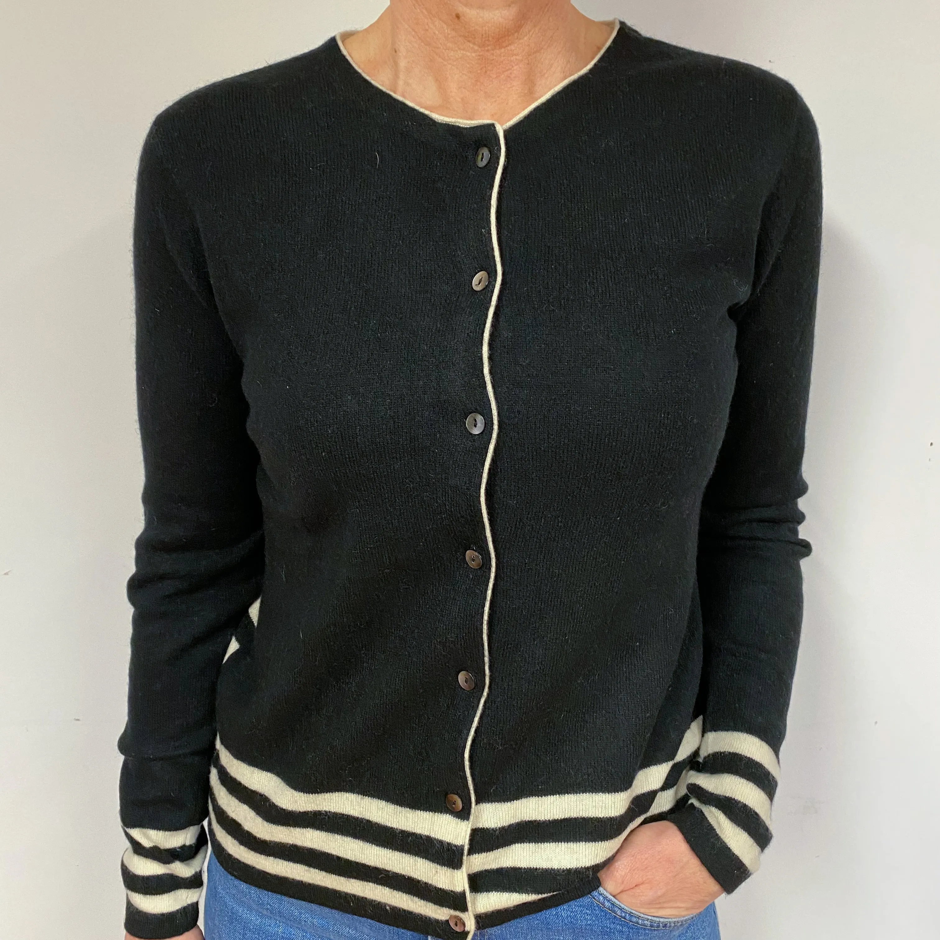 Black Cream Cashmere Cardigan Medium