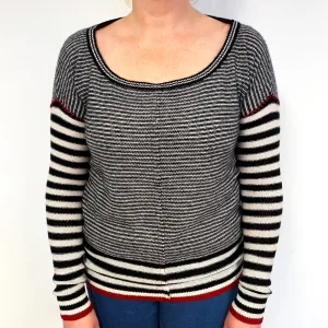 Black Cream Stripe Lightweight Cashmere Crew Neck Jumper Large