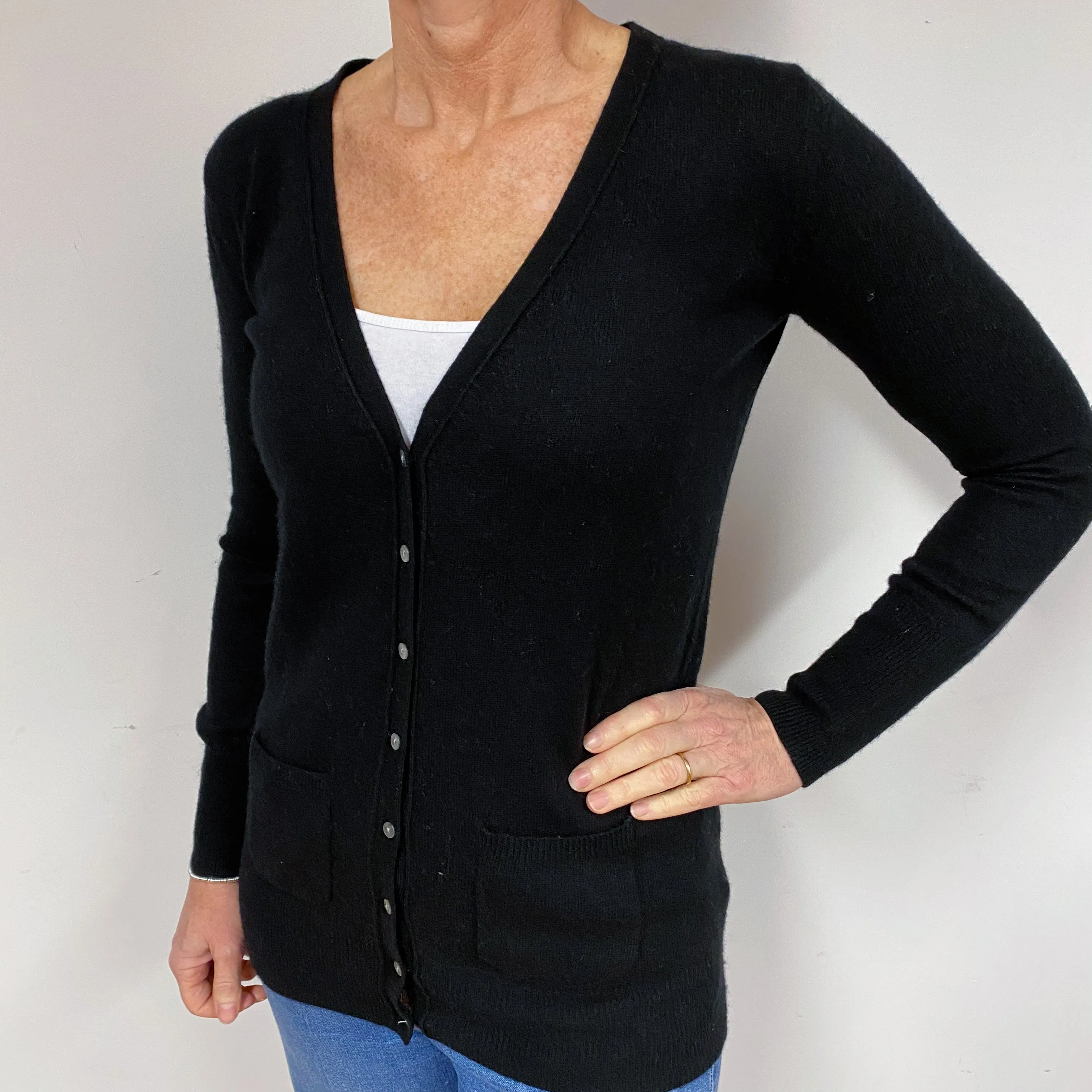 Black Longline Cashmere V-Neck Cardigan Medium