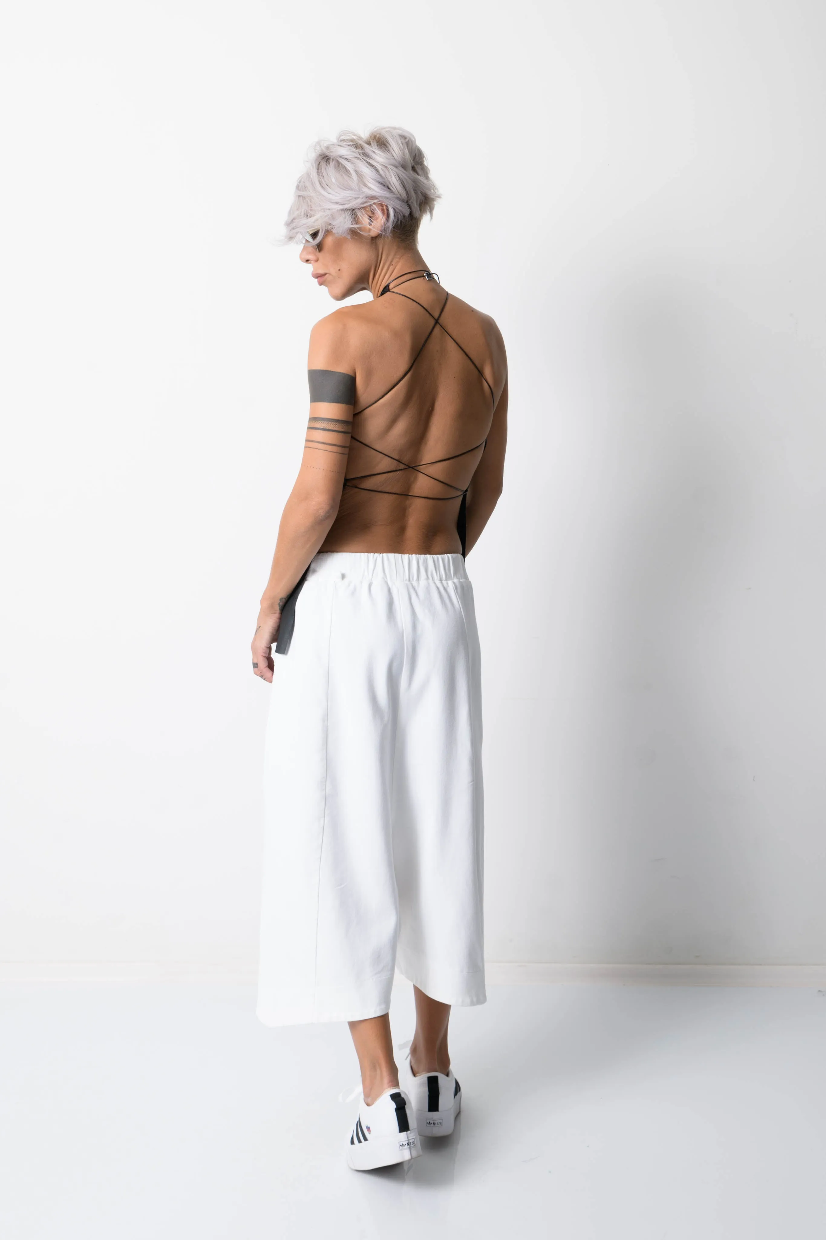 Black Open Back Leatherette Tank Top