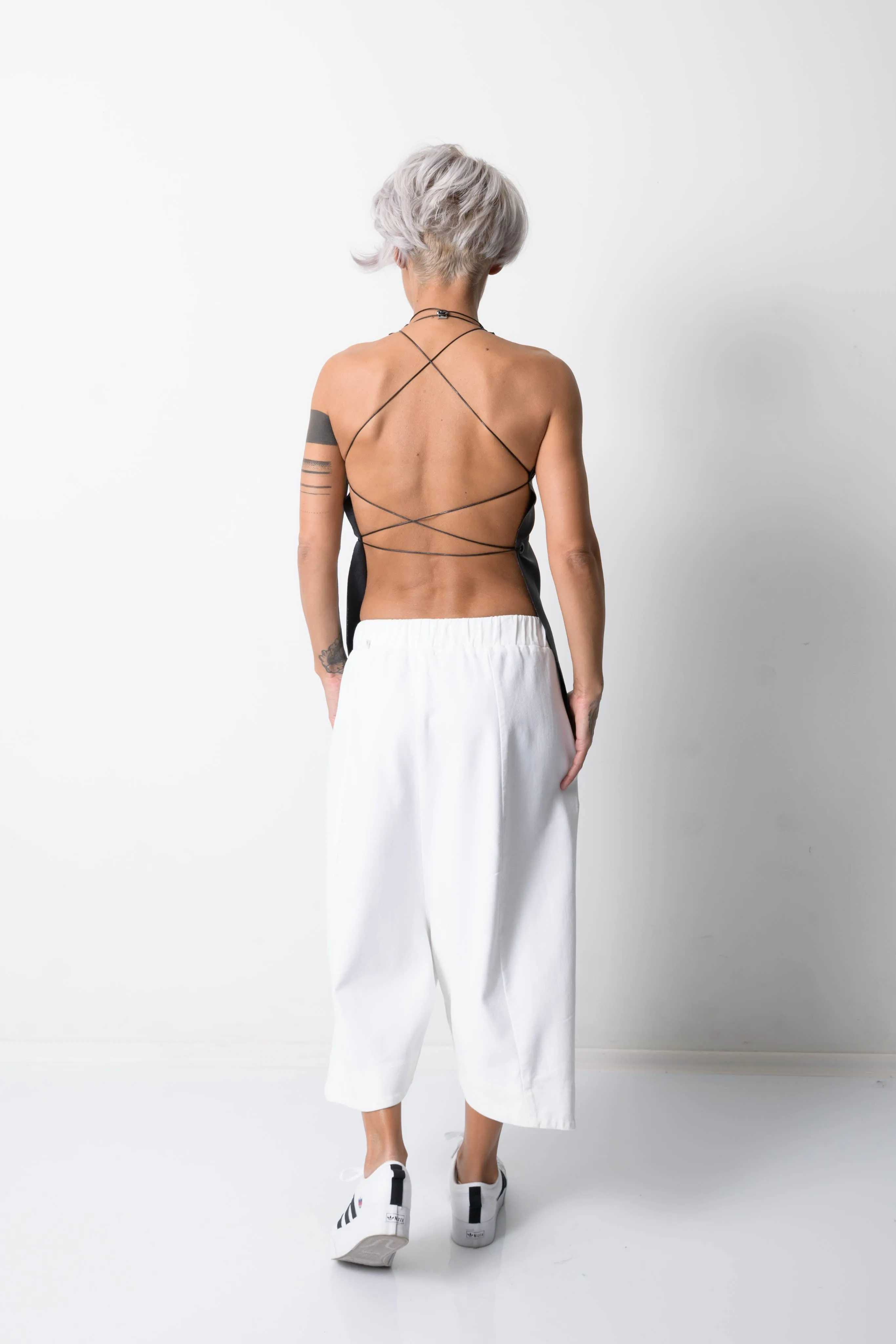 Black Open Back Leatherette Tank Top