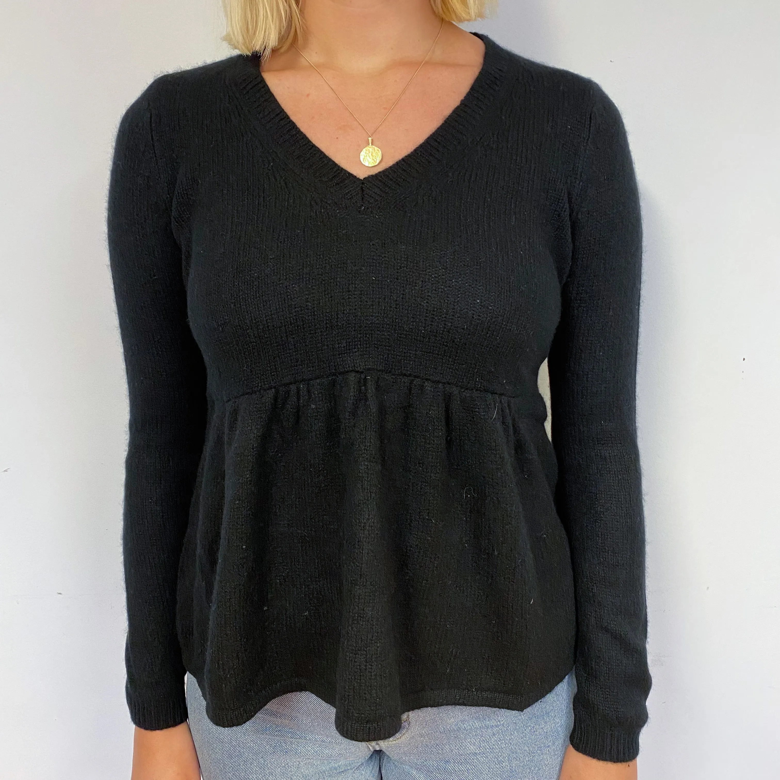 Black Peplum Cashmere V-Neck Jumper Small