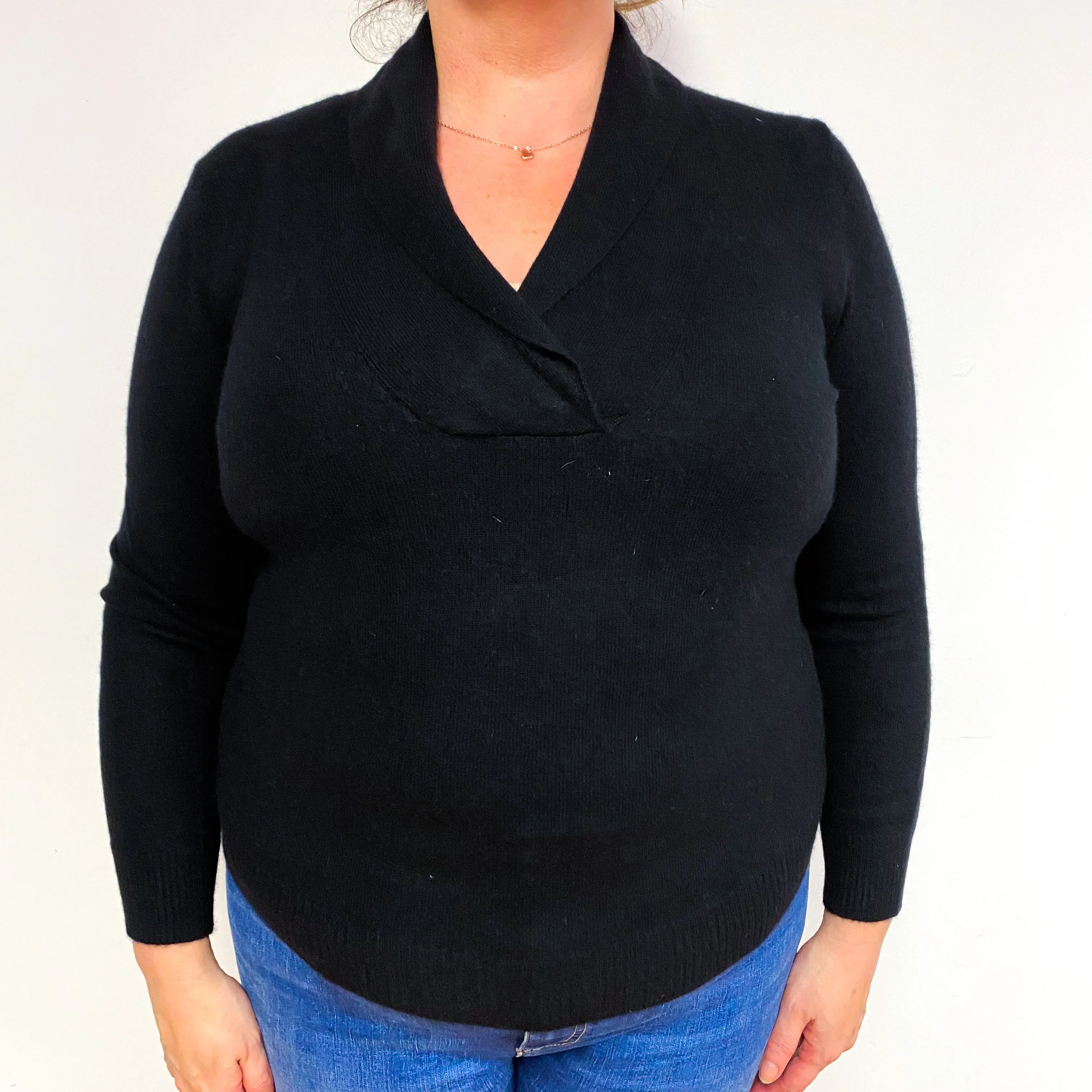 Black Shawl Collar Cashmere V-Neck Jumper Extra Large