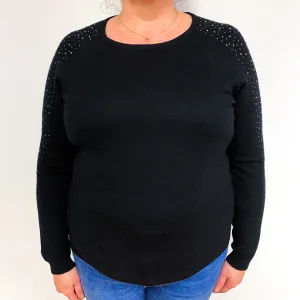 Black Stud Sleeve Cashmere Crew Neck Jumper Extra Large