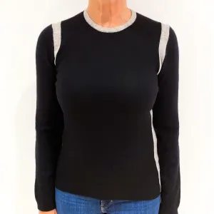 Black with Smoke Grey Cashmere Crew Neck Jumper Medium