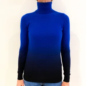 Blue Black Ombré Style Cashmere Polo Neck Jumper Small