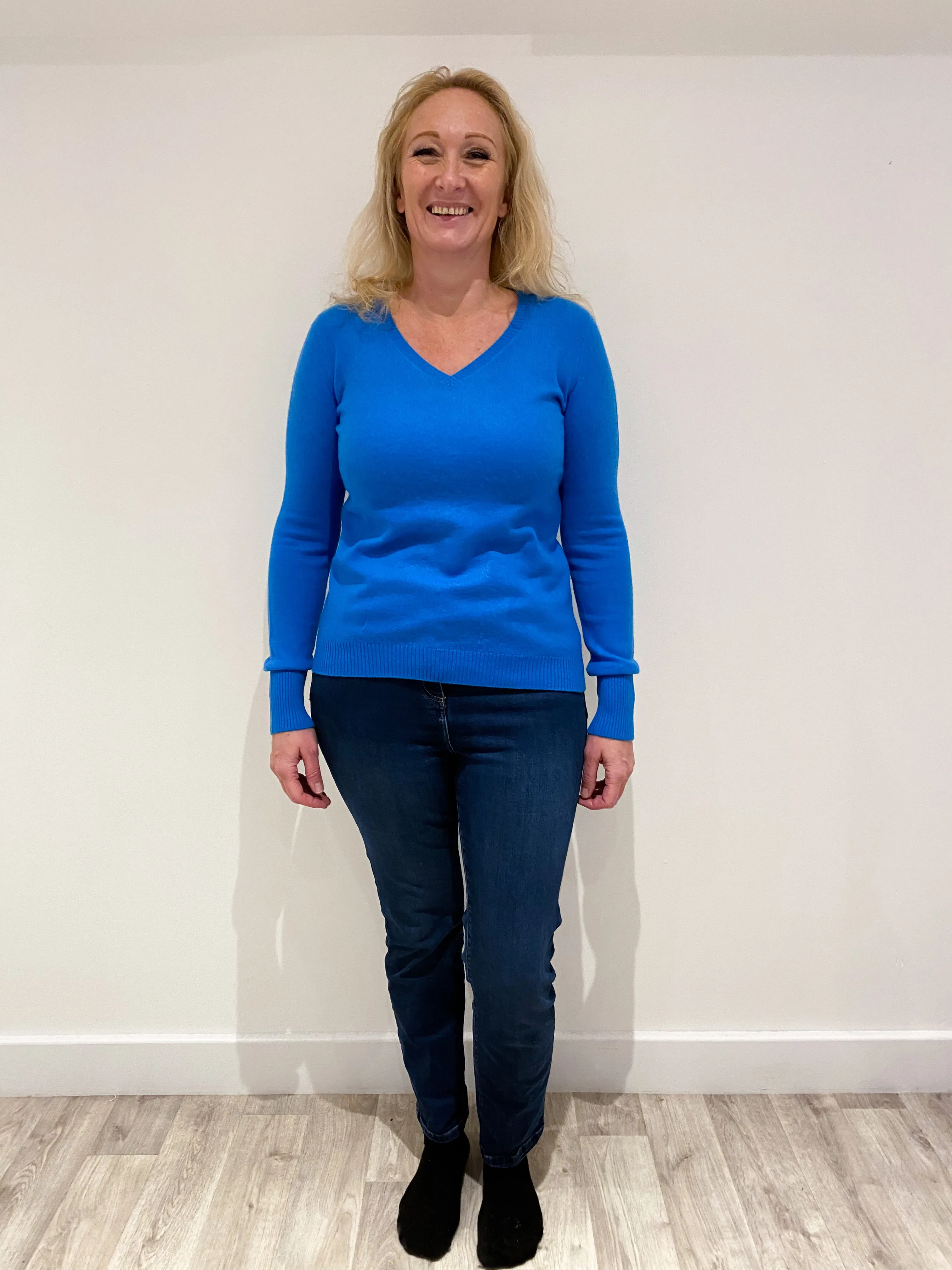 Blue Cashmere V-Neck Jumper Large