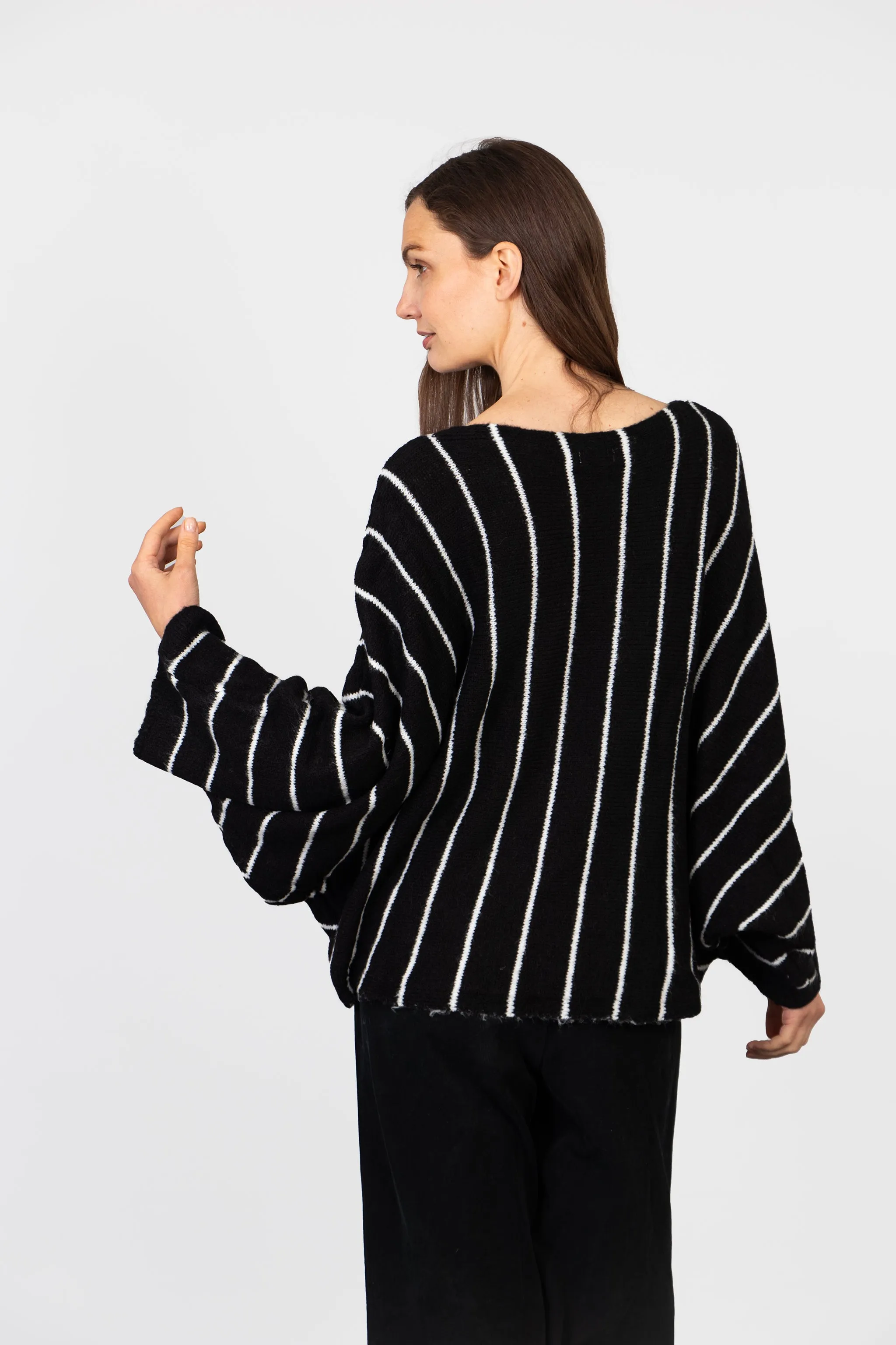 Blythe Batwing Jumper - Black/White, Striped