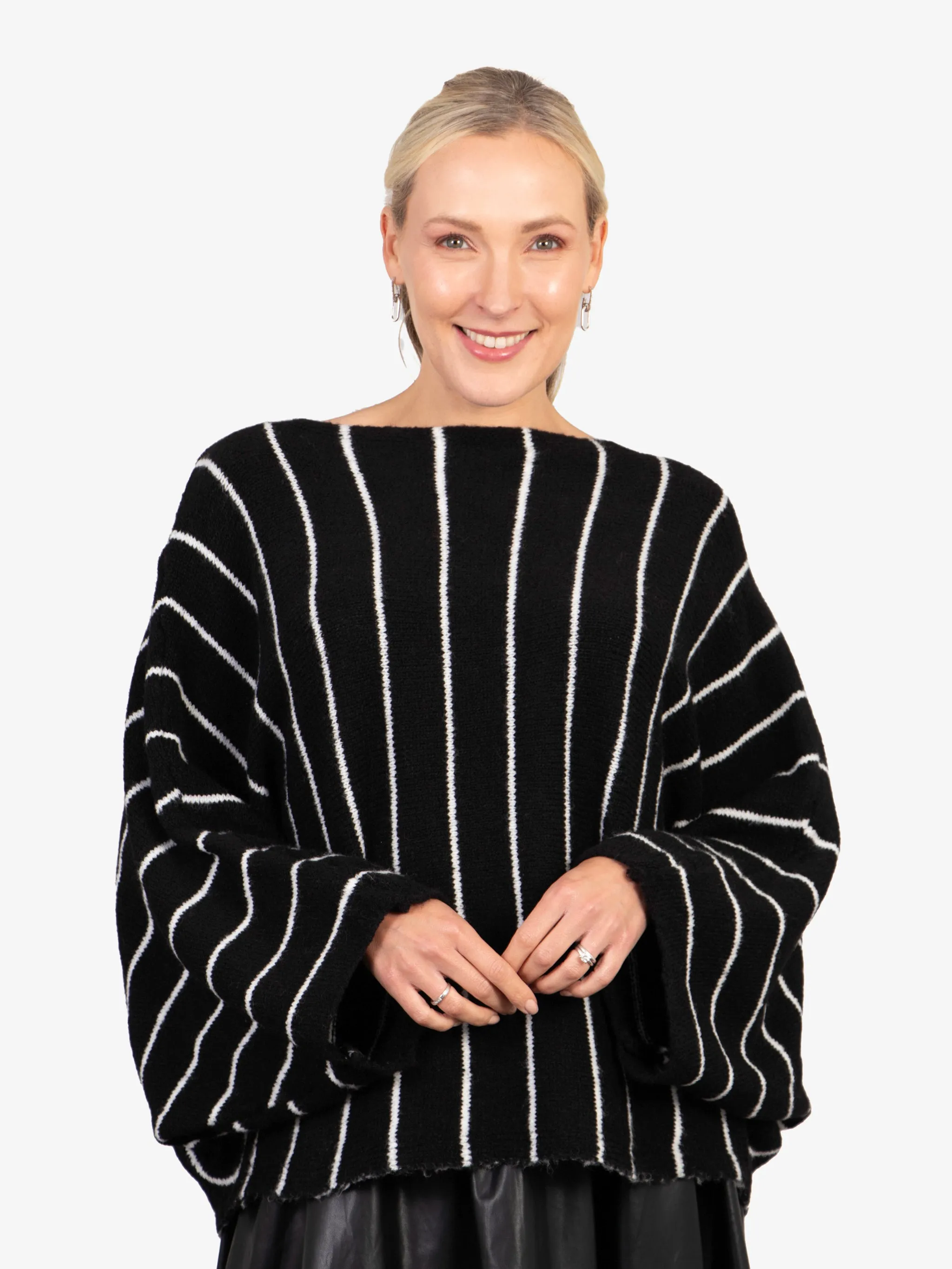 Blythe Batwing Jumper - Black/White, Striped