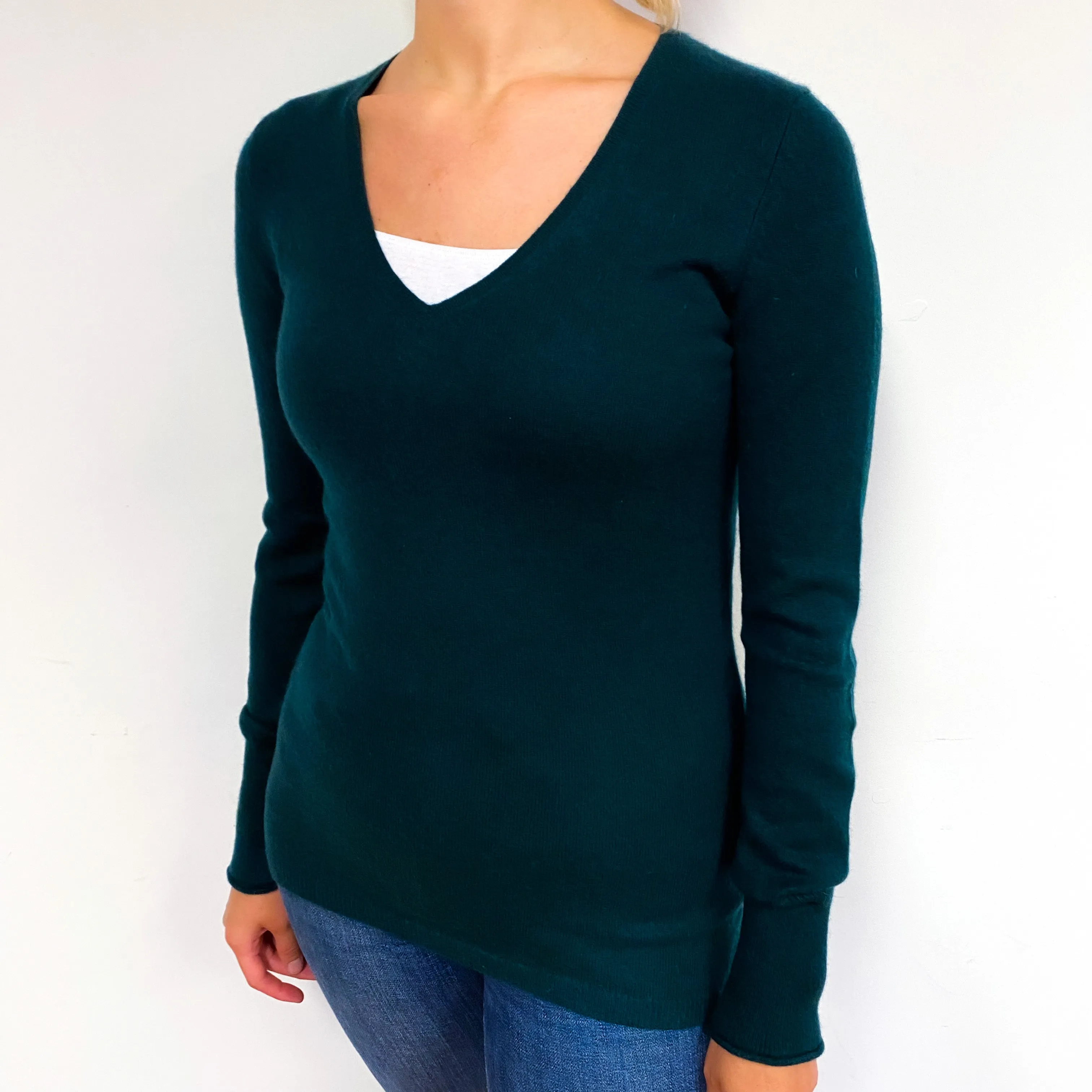 Bottle Green Cashmere V-Neck Jumper Small
