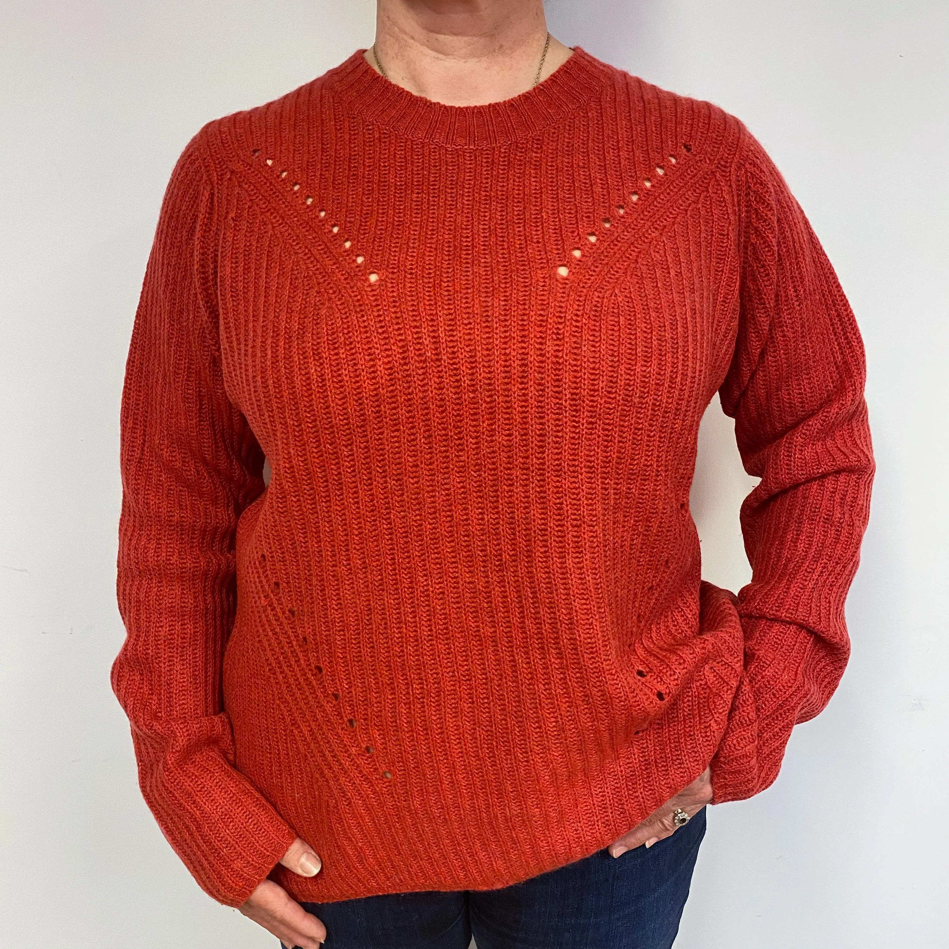 Brora Rust Red Cashmere Crew Neck Jumper Large
