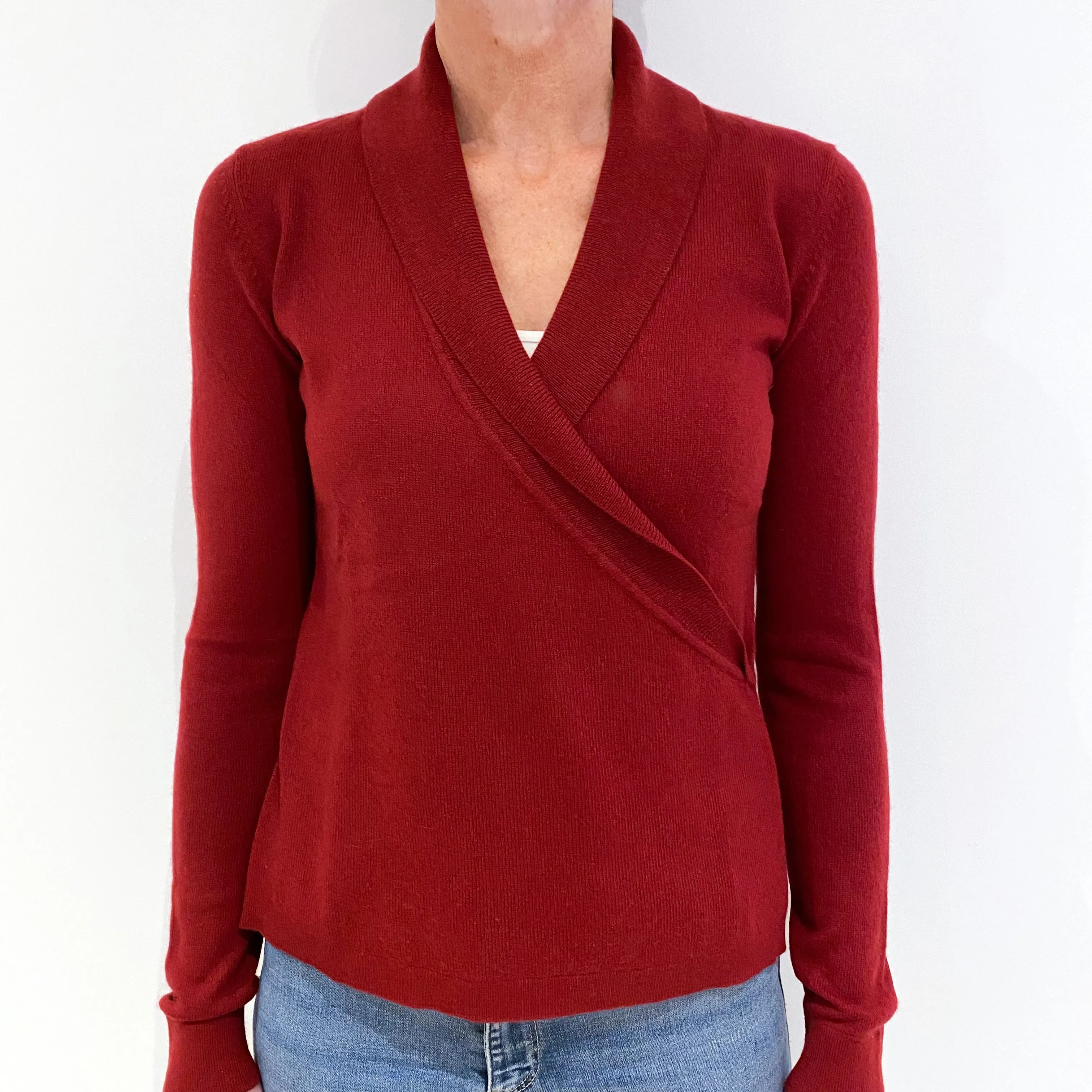 Burgundy Red Cashmere Cross-over Collared Jumper Small