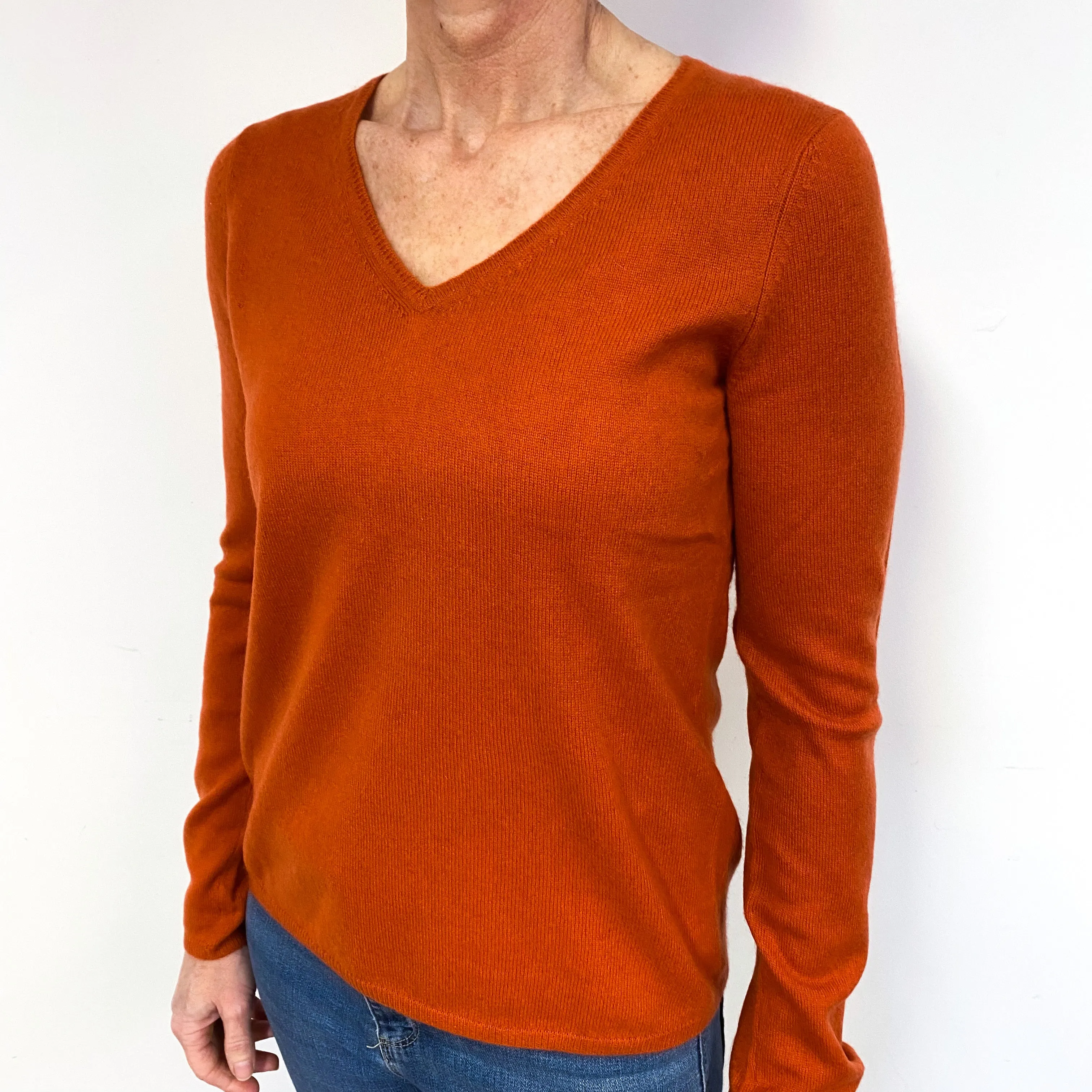 Burnt Orange Cashmere V-Neck Jumper Medium