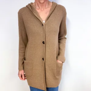 Camel Brown Heavy knit Cashmere Hooded Cardigan Medium