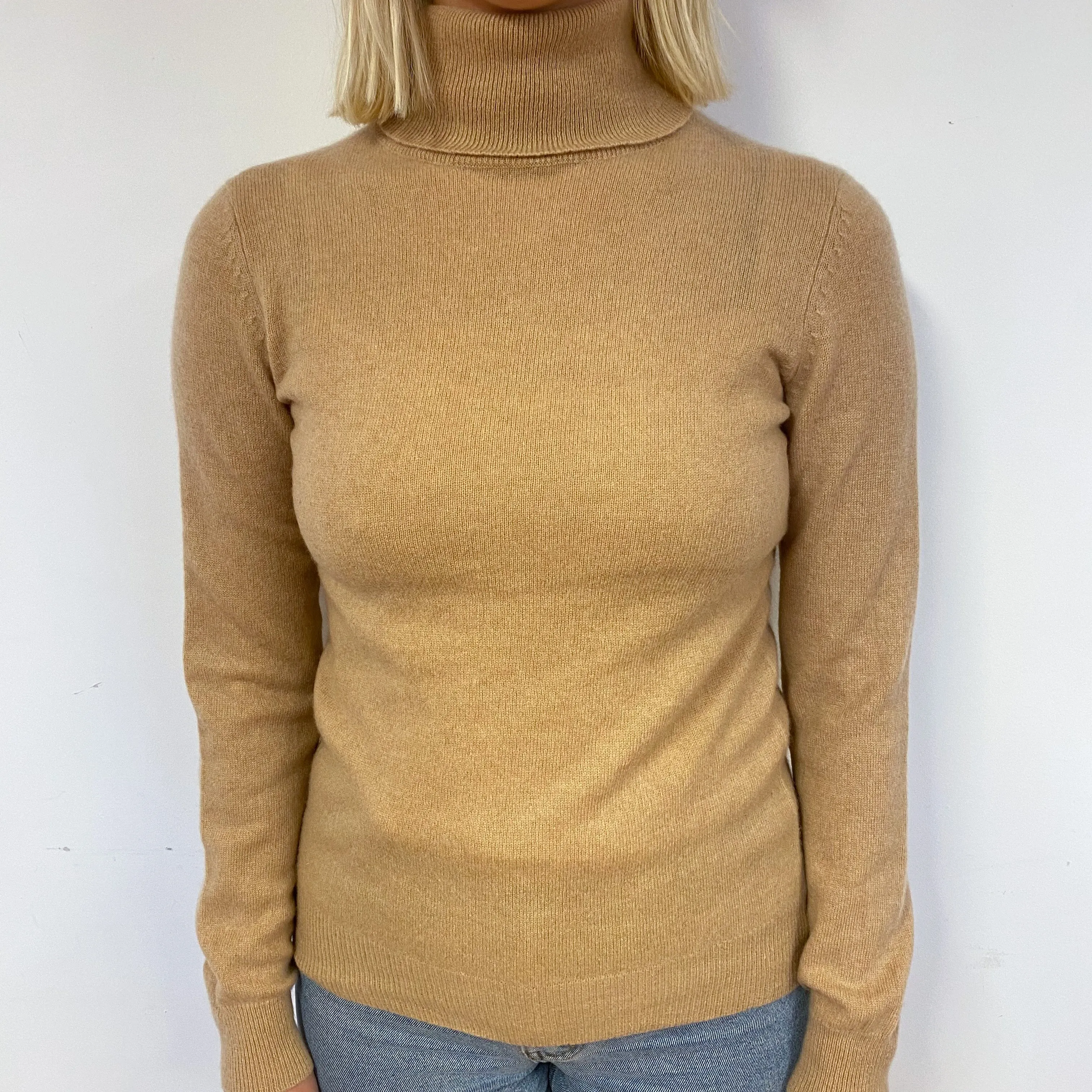 Caramel Brown Cashmere Polo Neck Jumper Small