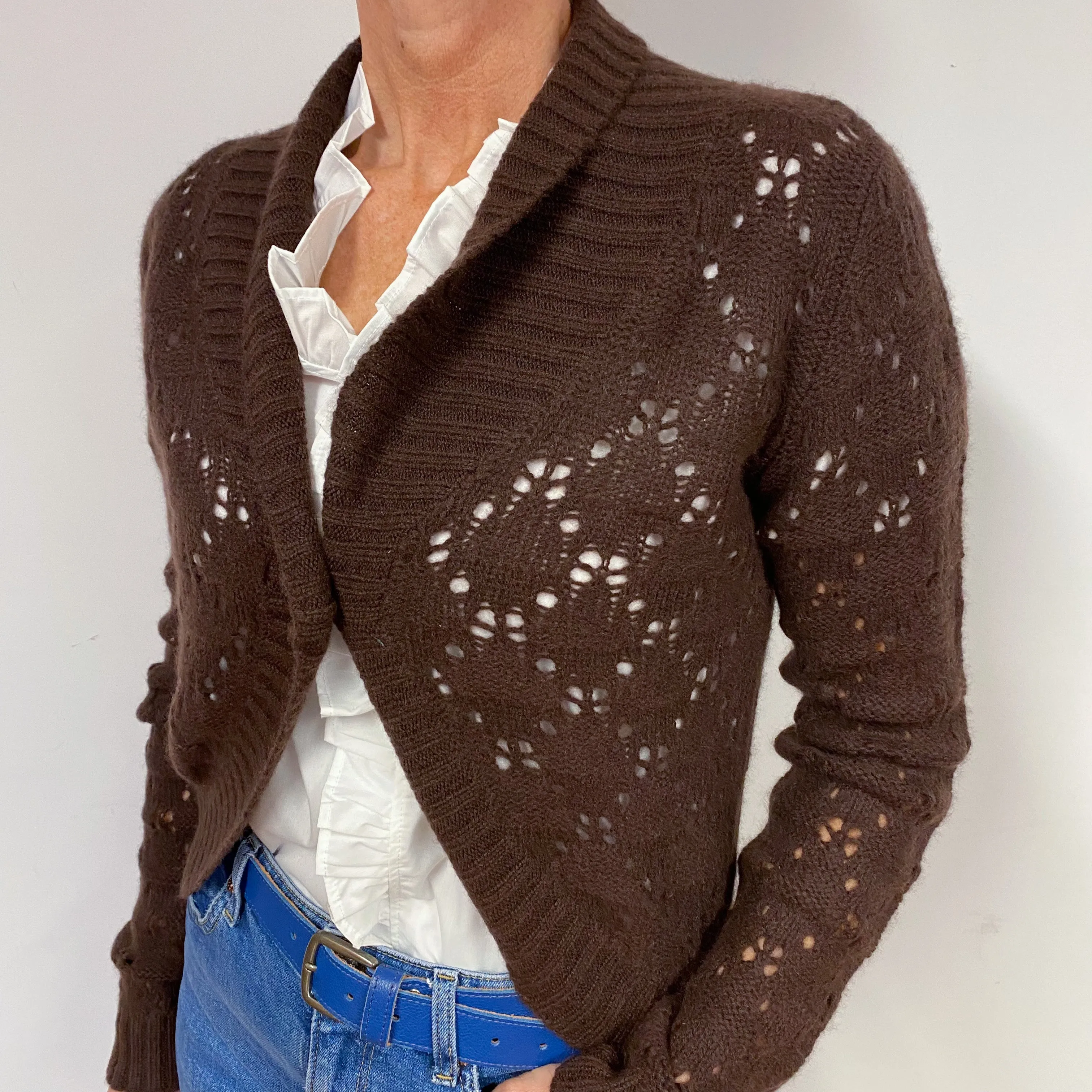 Chocolate Brown Cropped Cashmere Cardigan Medium