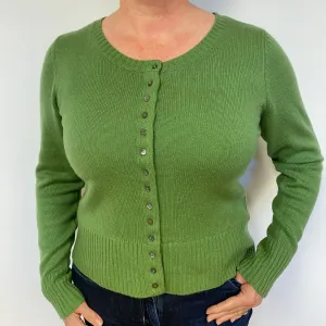 Chunky Fern Green Cashmere Crew Neck Cardigan Large