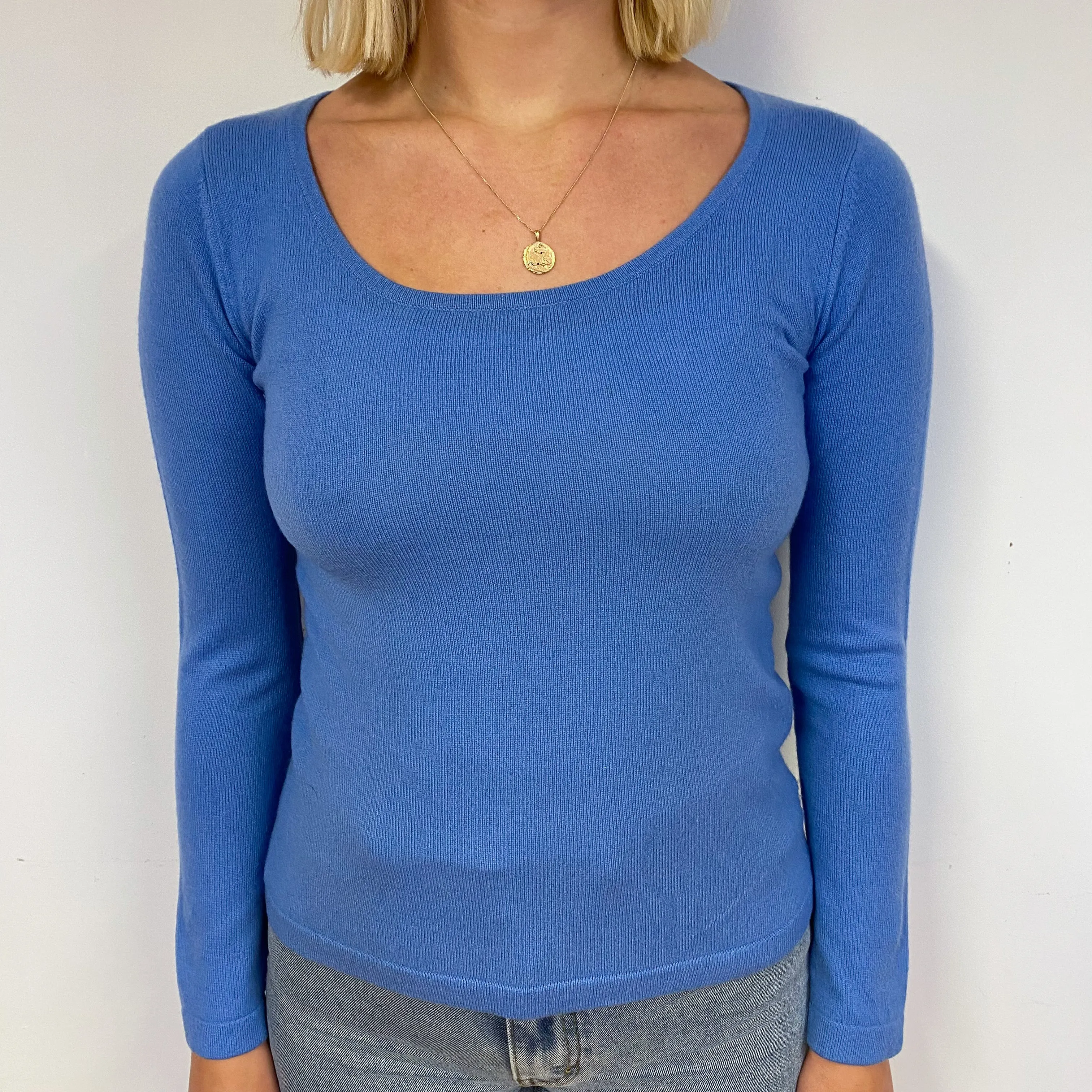 Cornflower Blue Cashmere Scoop Neck Jumper Small