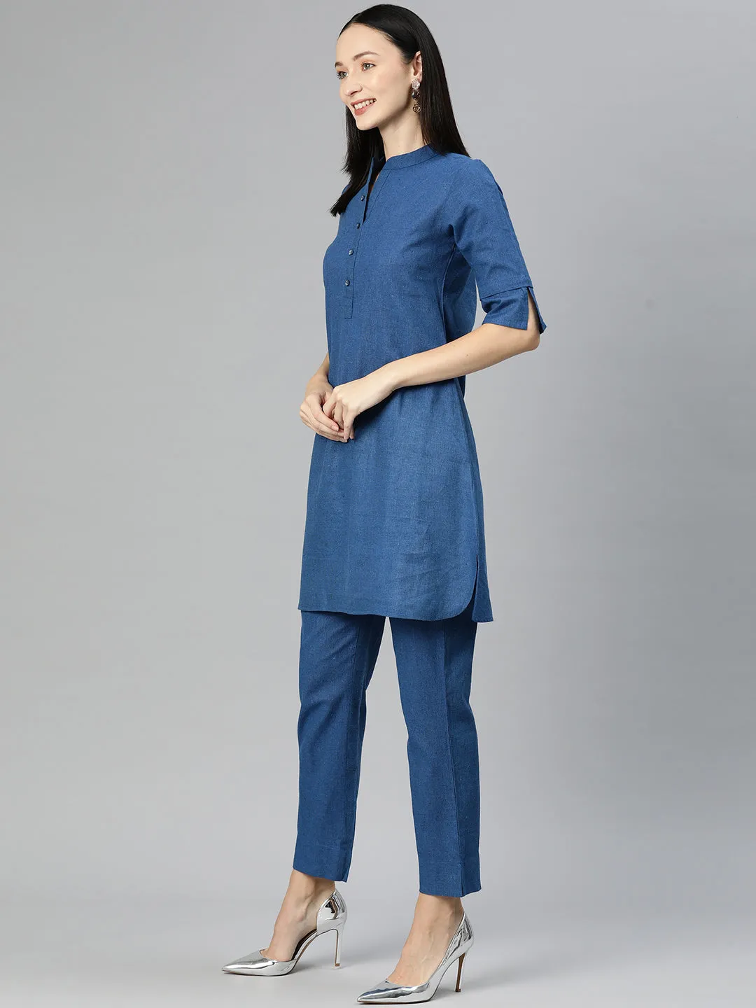 Cottinfab Women Solid Cotton Tunic with Trousers