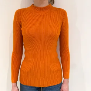 Crab Orange Skinny Rib Cashmere Turtle Neck Jumper Extra Small