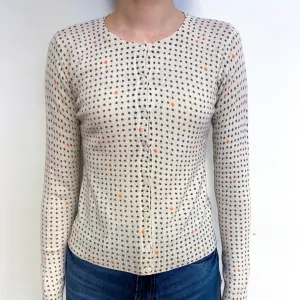 Cream Ditsy Diamond Cashmere Crew Neck Cardigan Extra Small