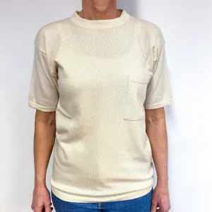 Cream Short Sleeve Cashmere Crew Neck Jumper Medium