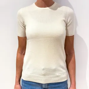 Cream Short Sleeved Cashmere Crew Neck Jumper Small