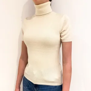 Cream Short Sleeved Cashmere Polo Neck Jumper Extra Small