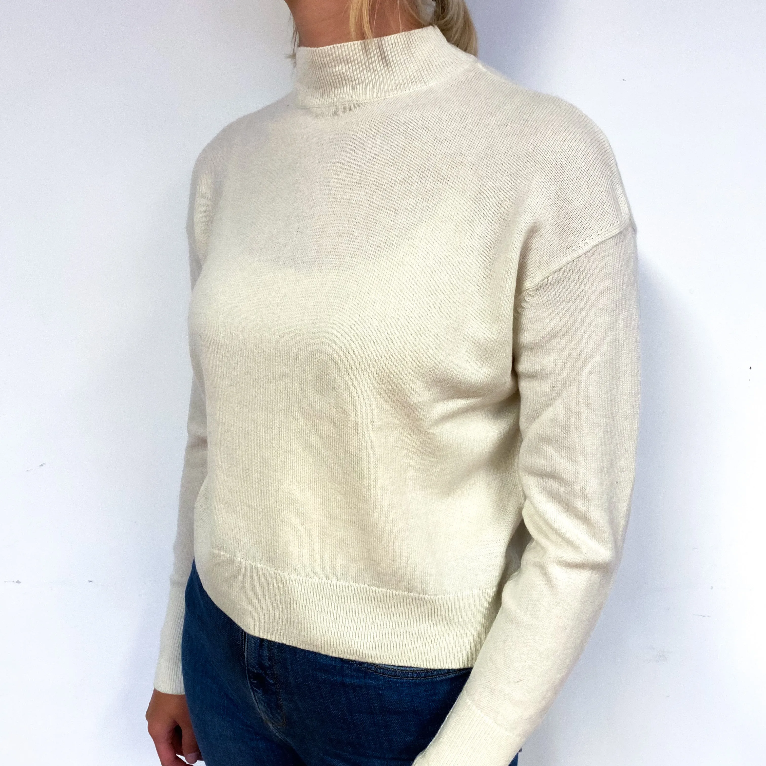 Cream Slouchy Cashmere Turtle Neck Jumper Small
