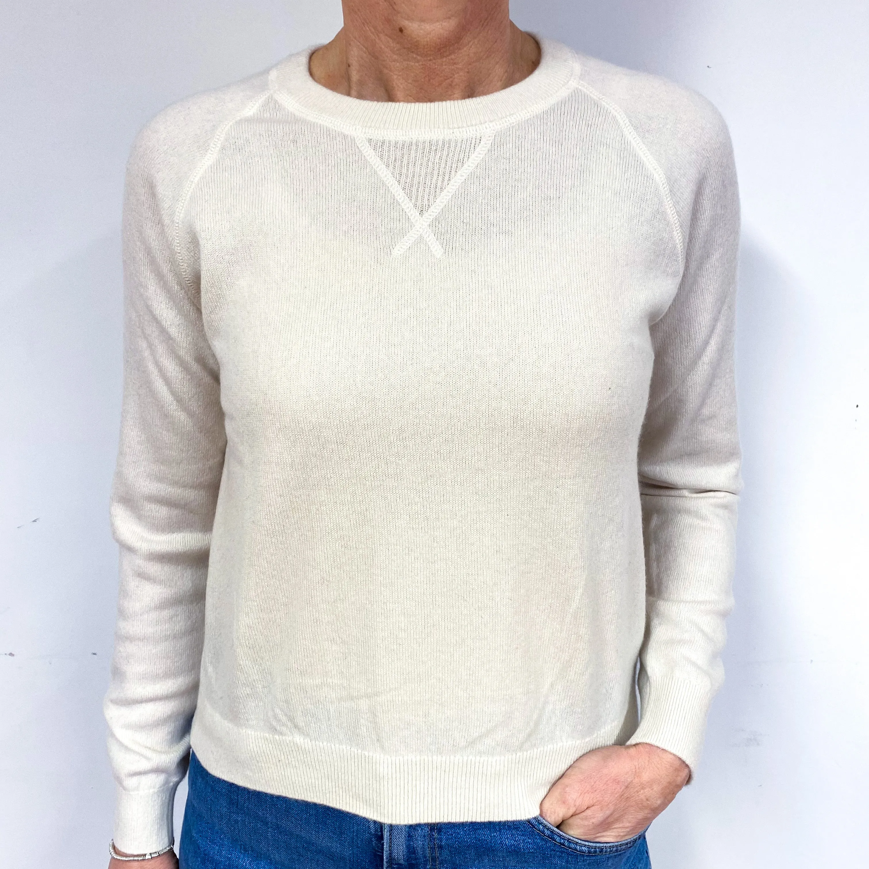 Cream Sweatshirt Style Cashmere Crew Neck Jumper Medium