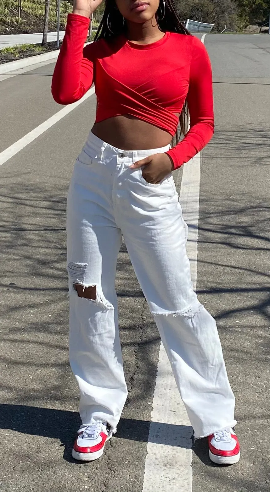 Crossover Long Sleeve Short Top