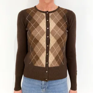Dark Brown Cashmere Crew Neck Cardigan Small