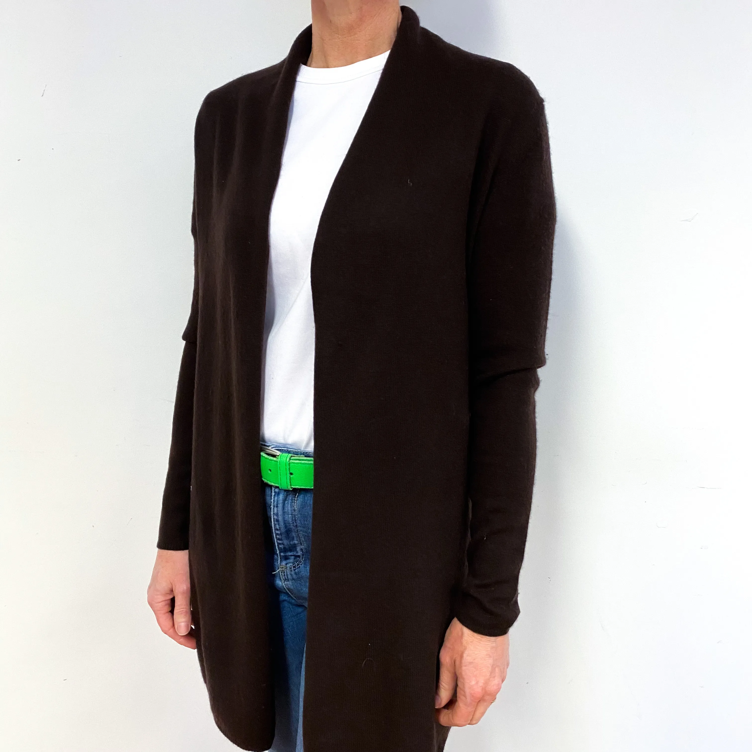 Dark Chocolate Brown Cashmere Edge to Edge Cardigan Medium
