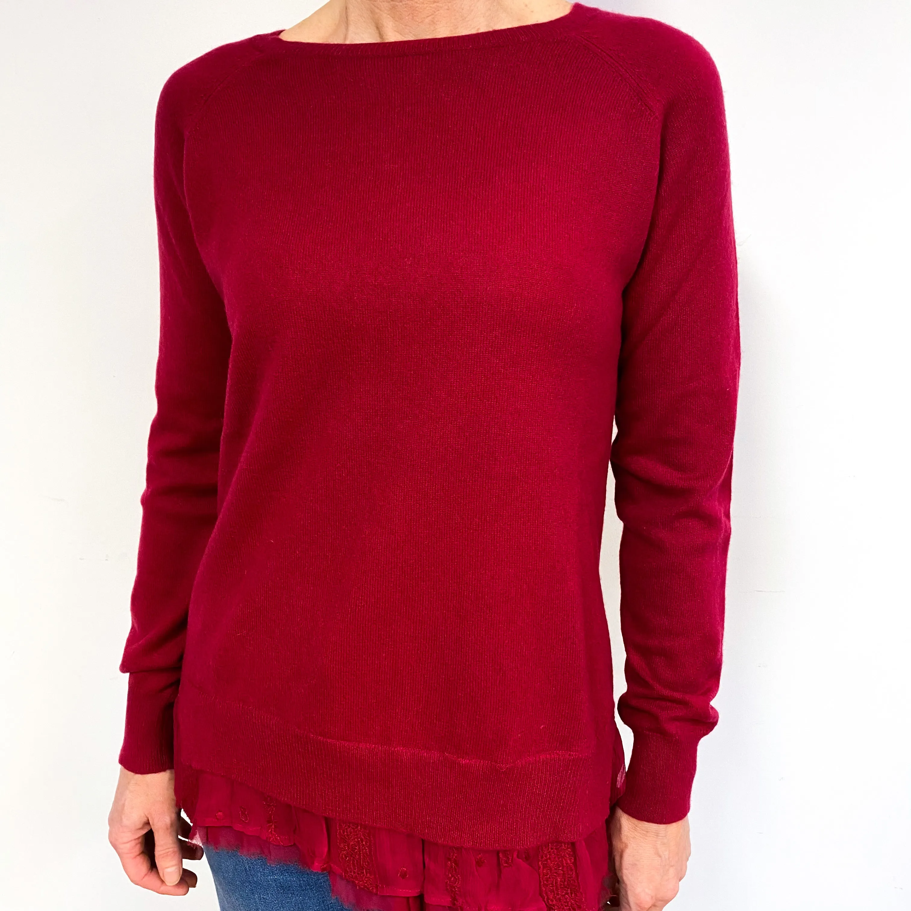 Dark Crimson Cashmere Crew Neck Jumper Medium