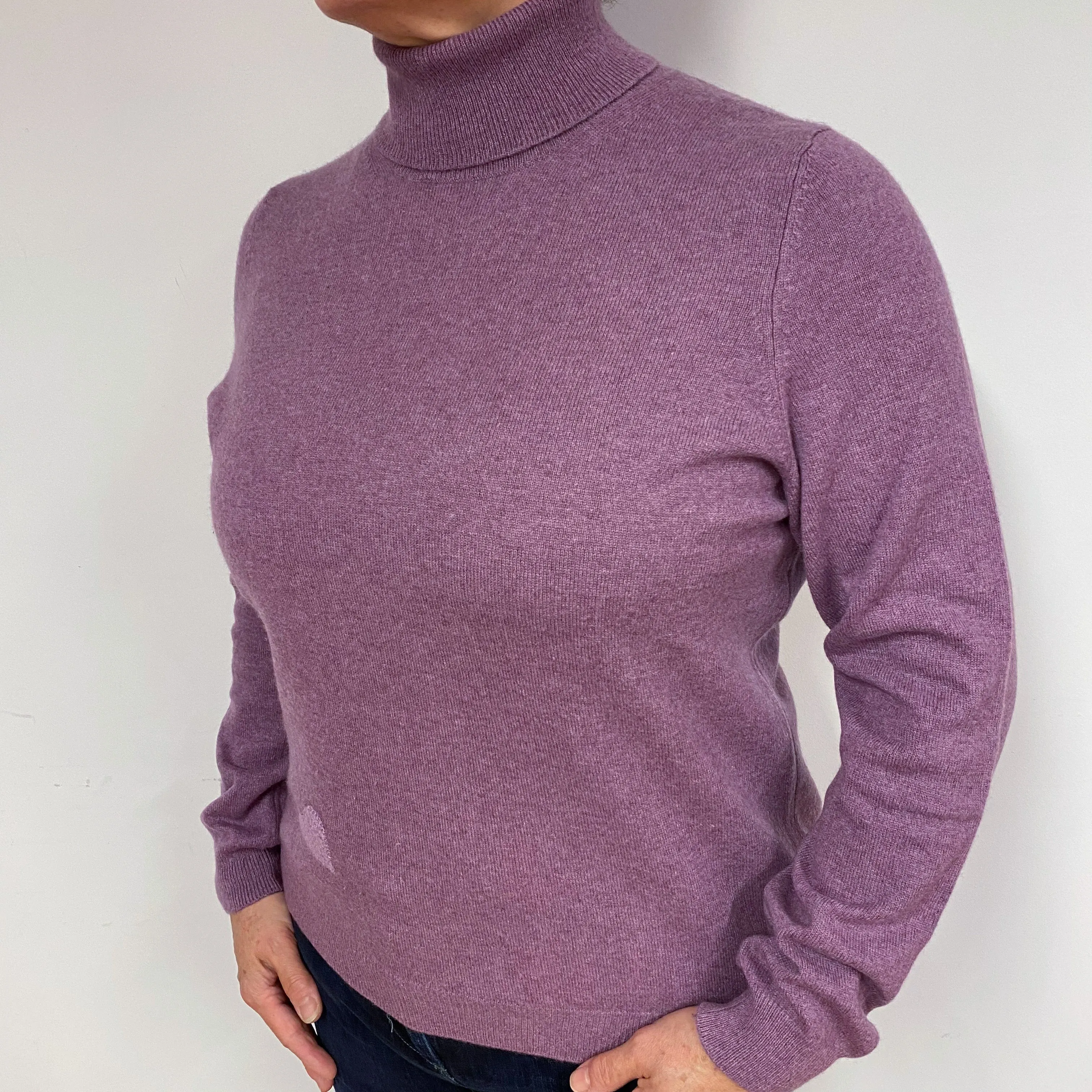 Dark Lilac Purple Cashmere Polo Neck Jumper Large