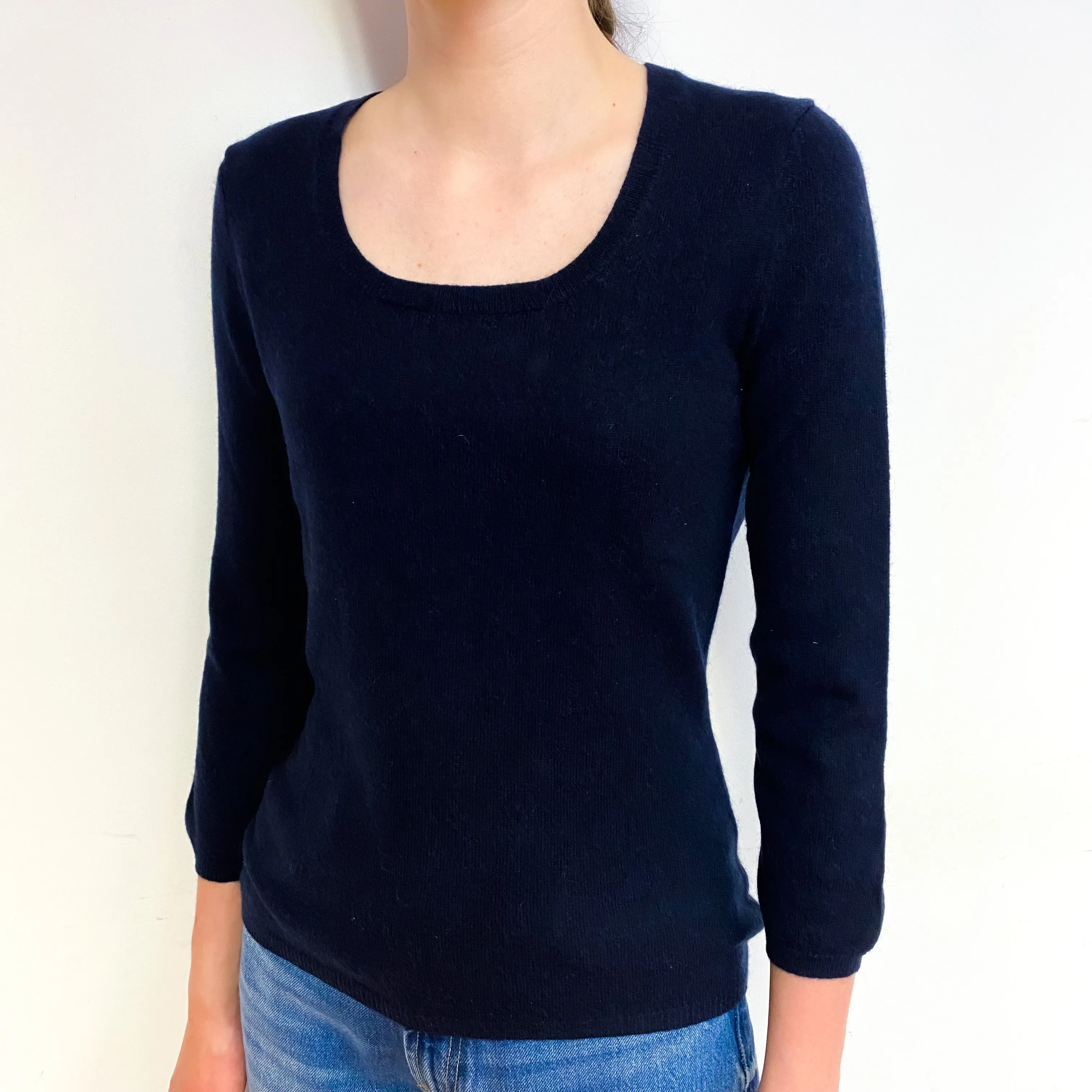 Darkest Navy 3/4 Sleeve Cashmere Scoop Neck Jumper Extra Small