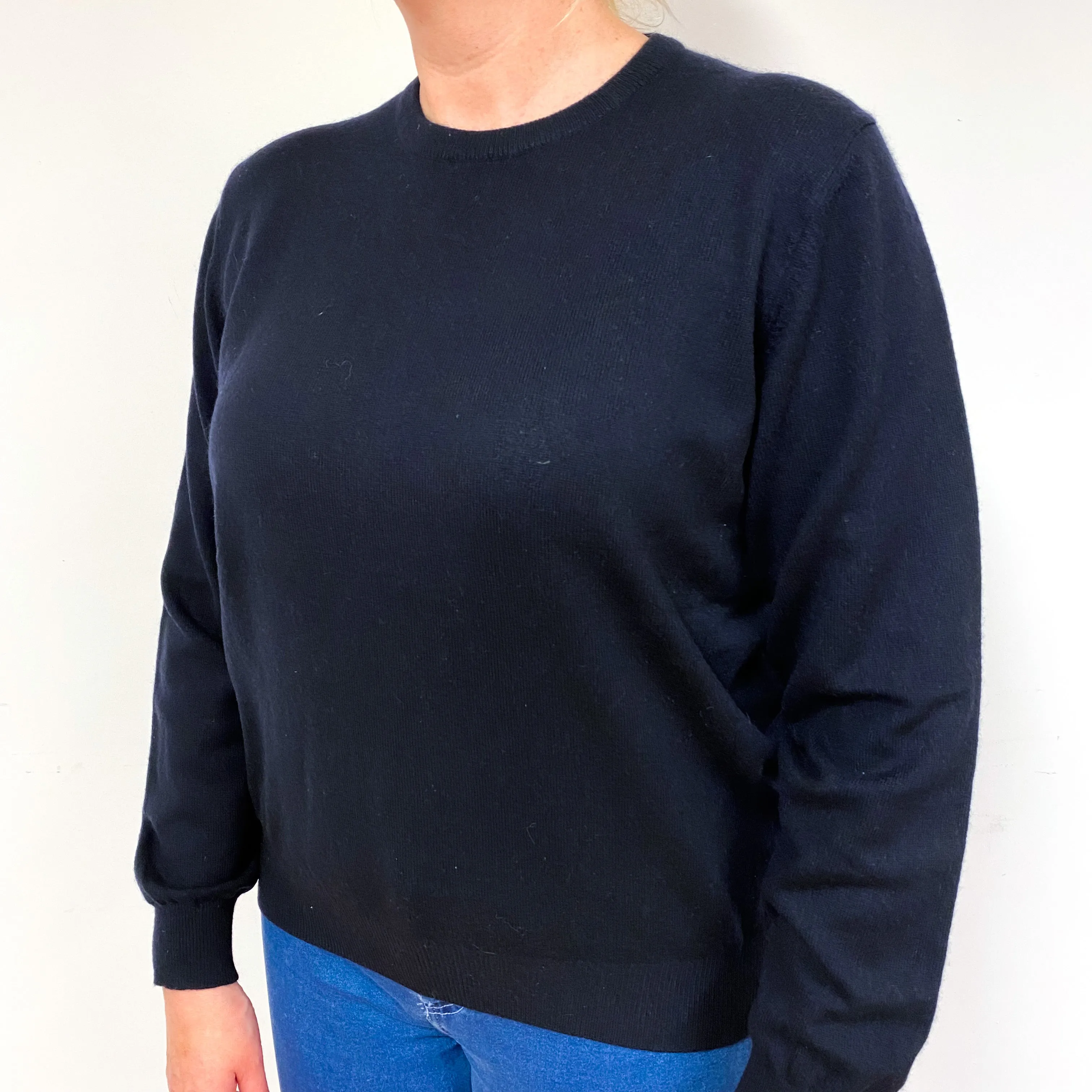 Darkest Navy Cashmere Crew Neck Jumper Large
