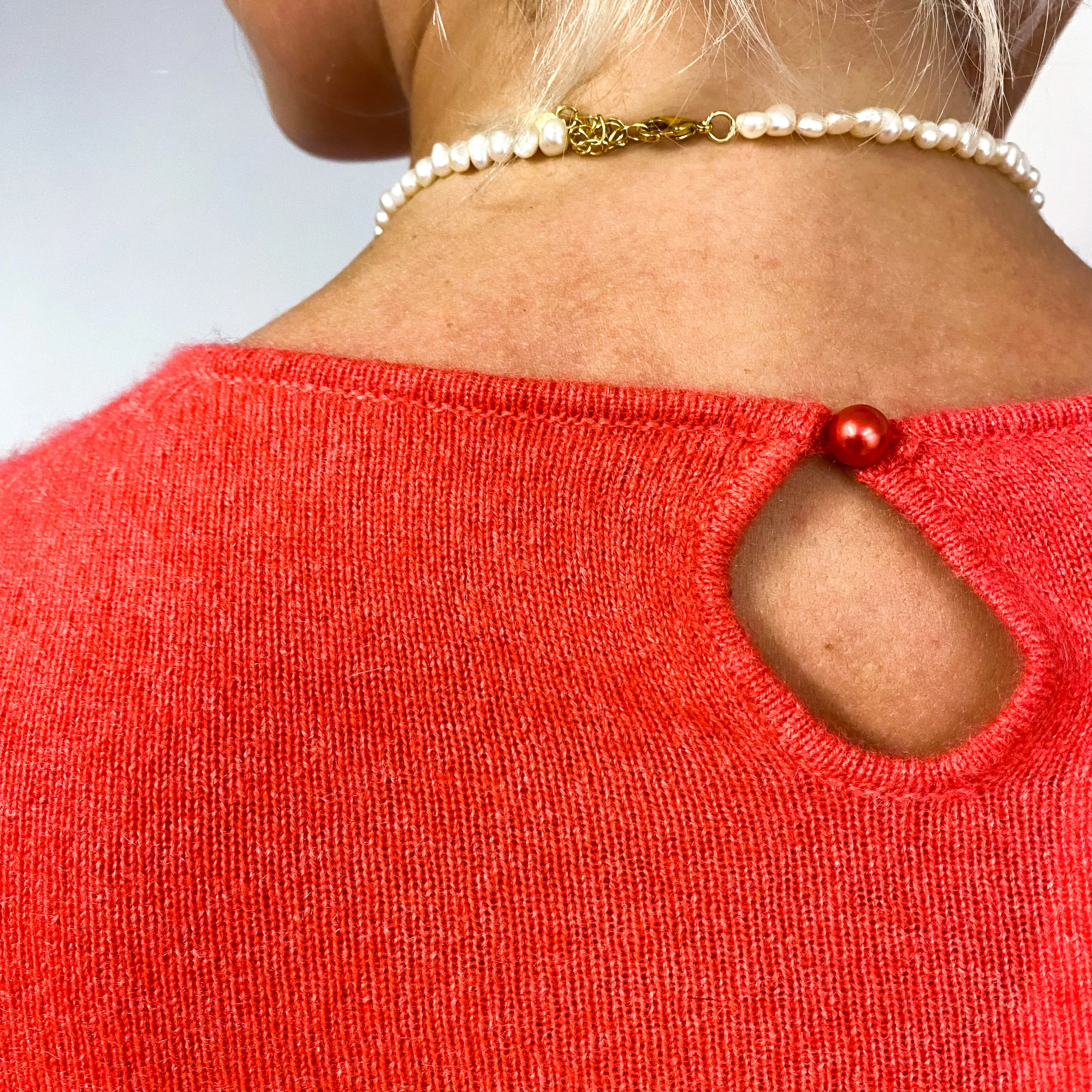 Deep Coral Orange Cashmere Crew Neck Jumper Small
