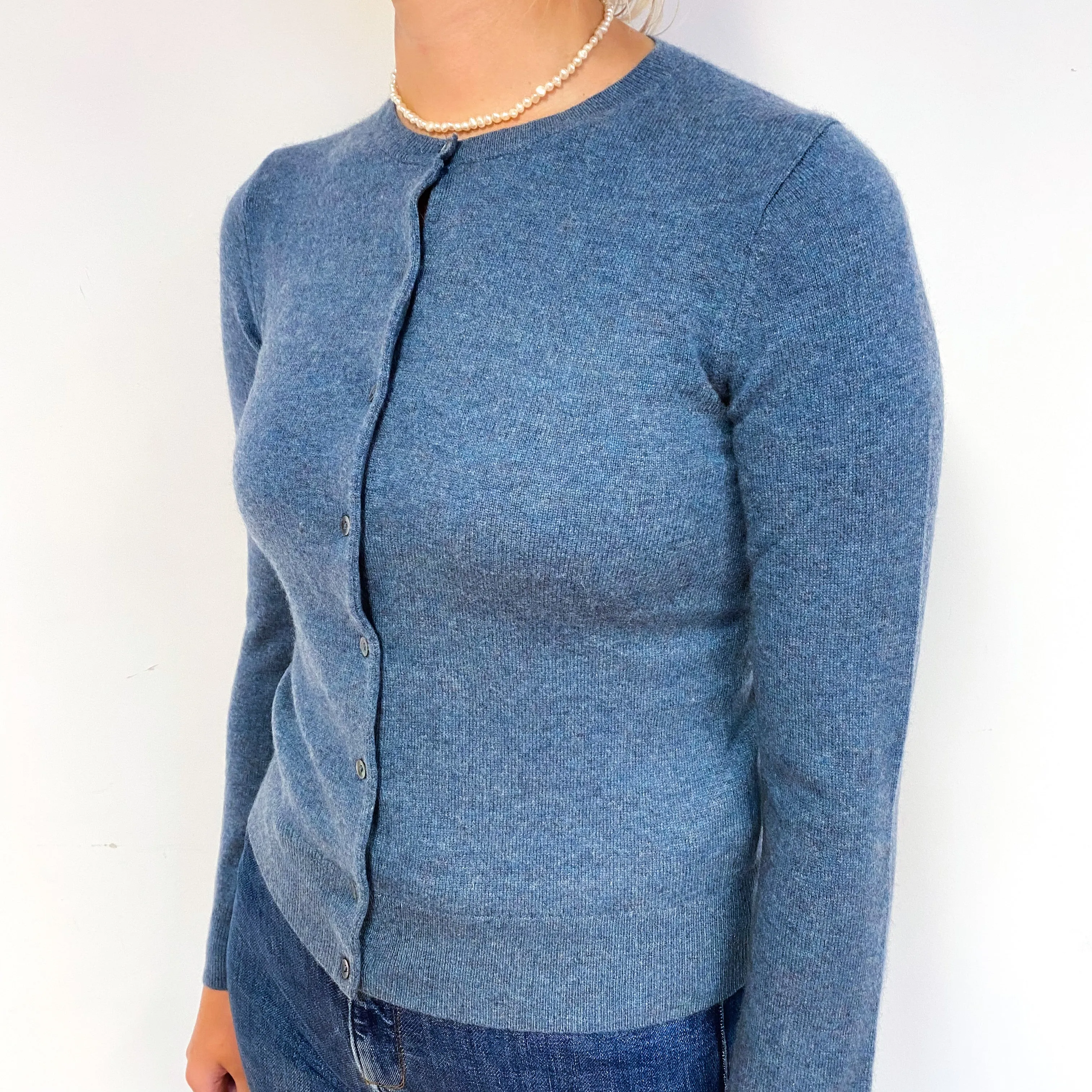 Deep Denim Blue Cashmere Crew Neck Cardigan Small