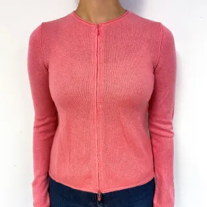 Deep Flamingo Pink Cashmere Zip Up Cardigan Small