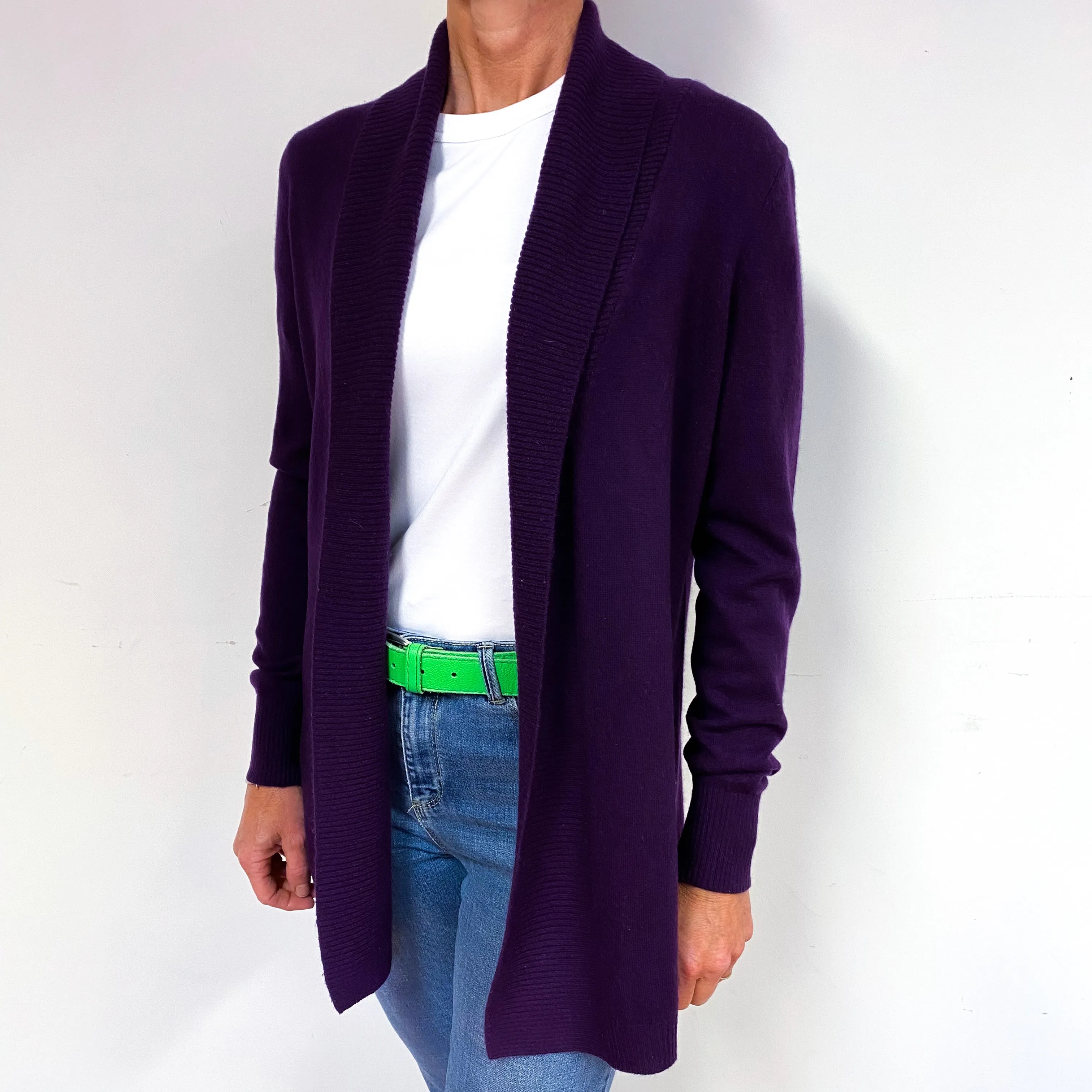 Deep Iris Purple Cashmere Edge to Edge Cardigan Medium